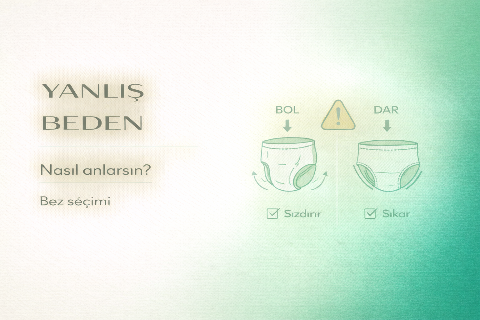 yanlış beden hasta bezi,sızıntı neden olur,bez seçimi,inkontinans bakım,evde bakım