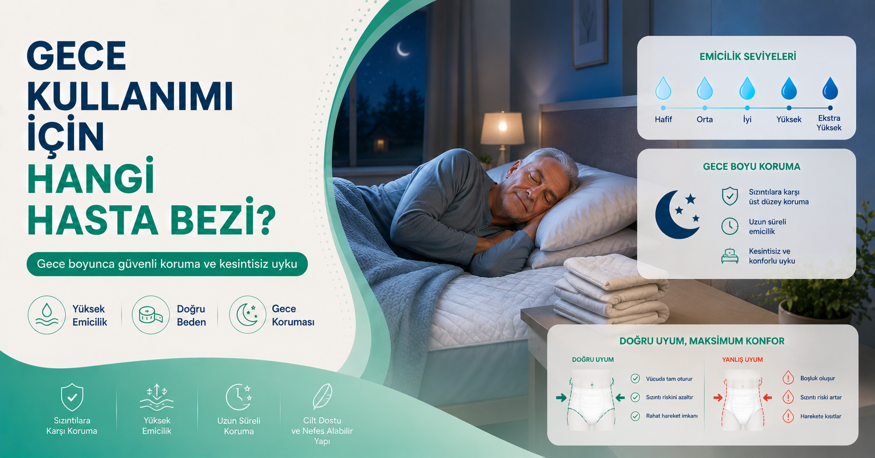 gece kullanımı için hasta bezi seçimi