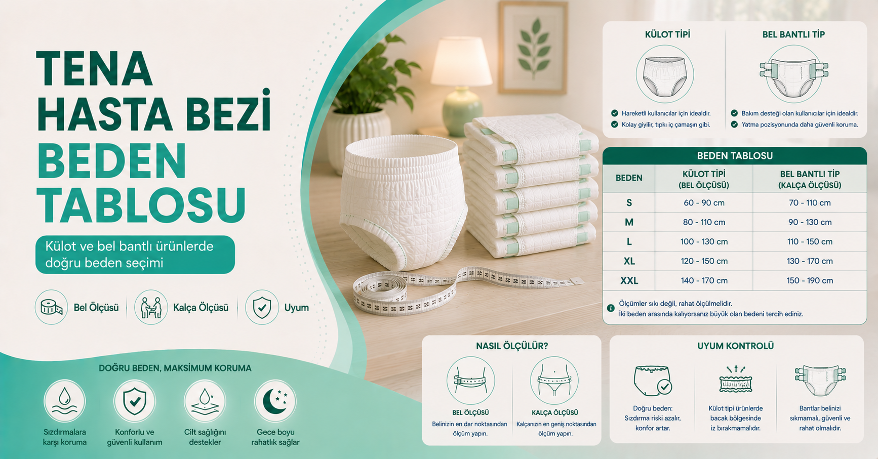 TENA hasta bezi beden tablosu rehberi