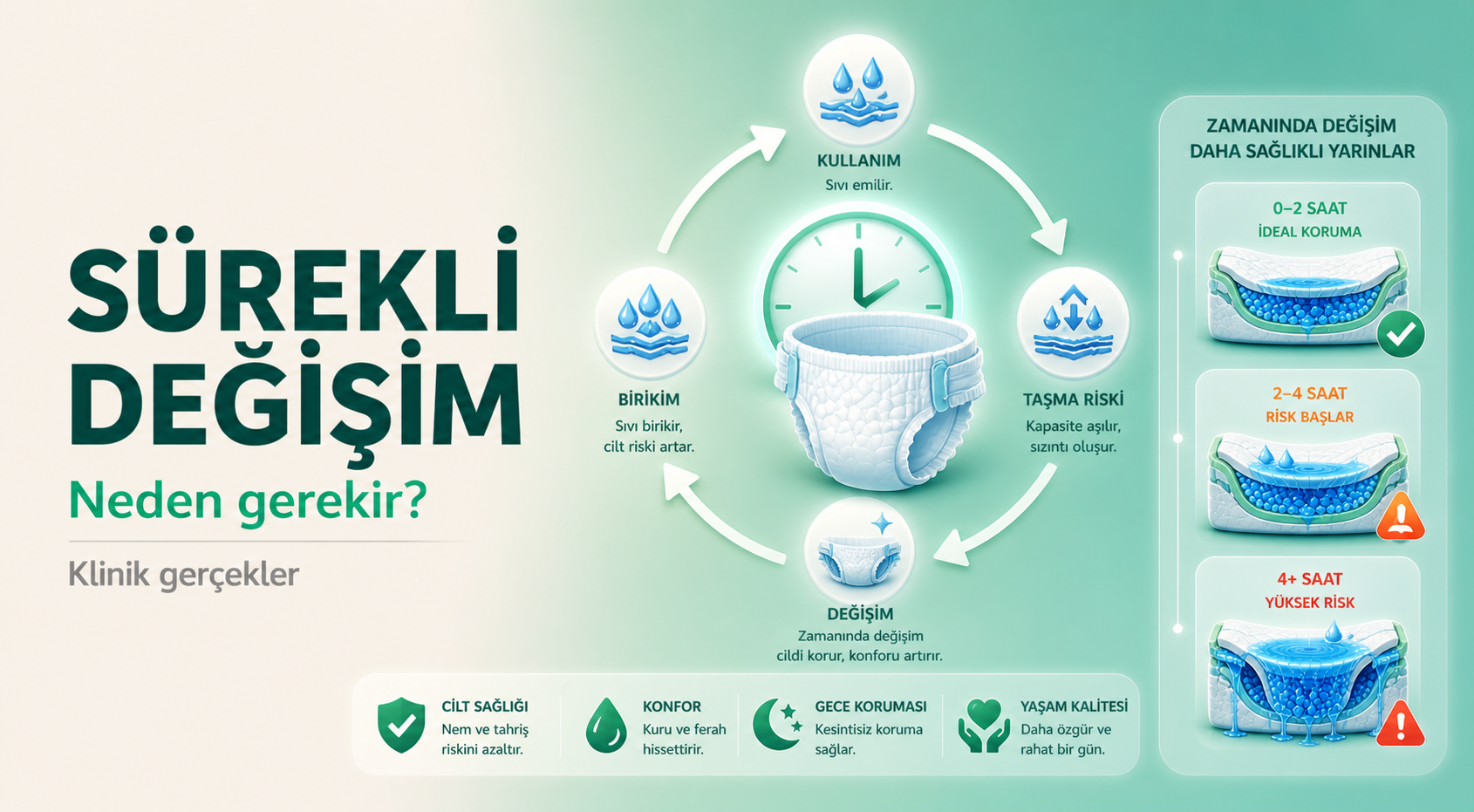 bez sık değişim,hasta bezi performans,inkontinans bakım,emicilik sorunu,bez seçimi