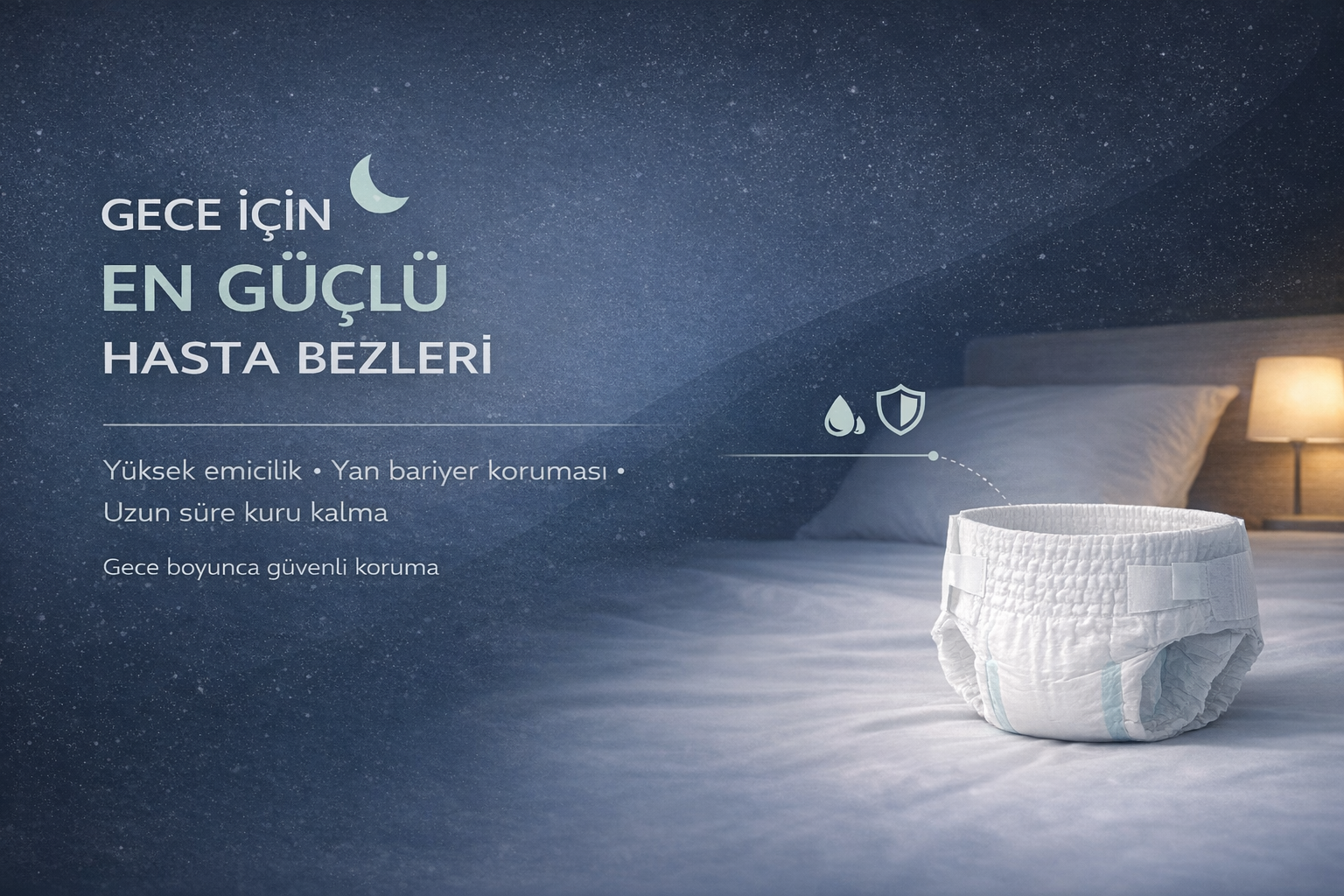 Gece kullanımı için yüksek emicilikli ve sızdırmaz hasta bezi