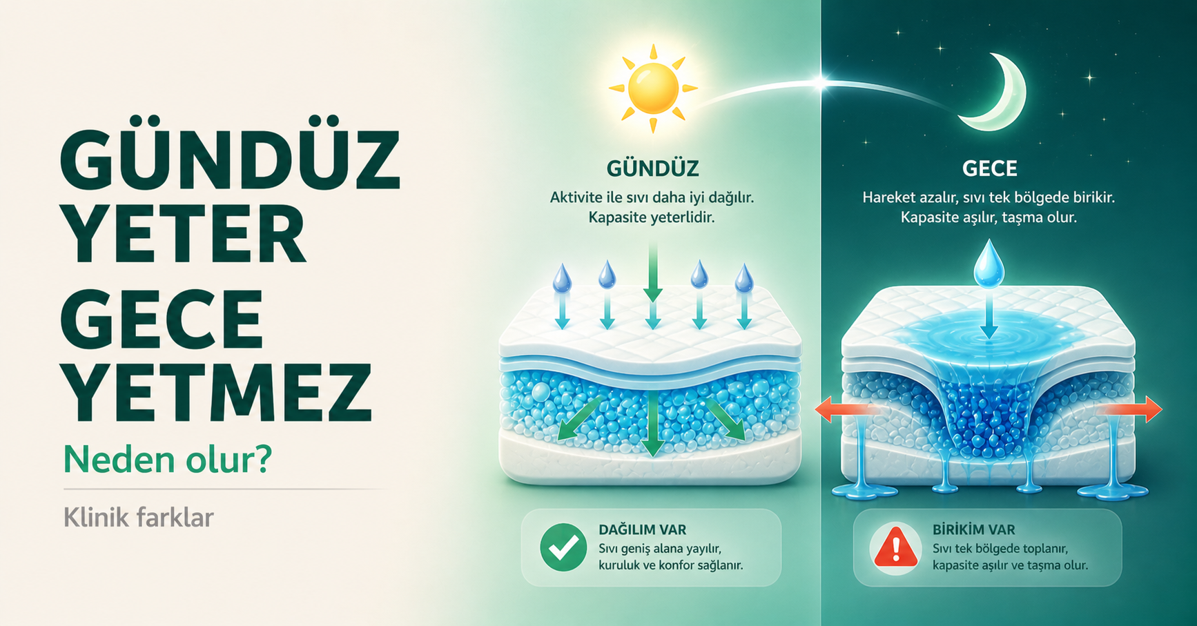 gece bez neden yetmez,gündüz gece farkı,inkontinans bakım,hasta bezi performansı,emicilik farkı