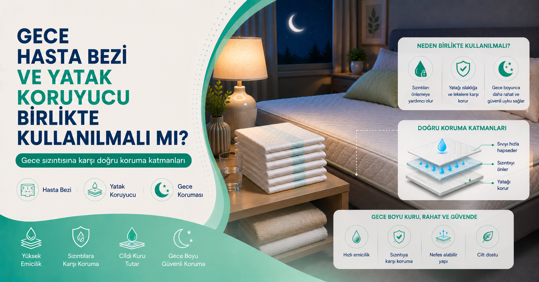 gece hasta bezi ve yatak koruyucu kullanımı