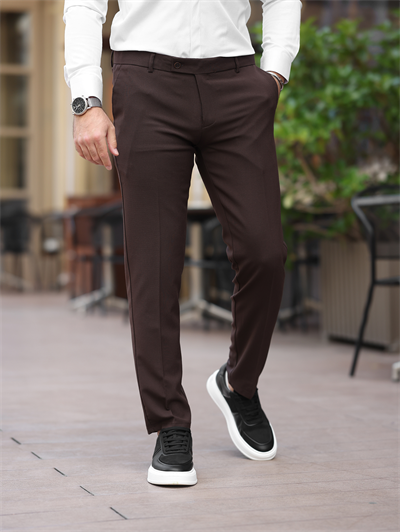 A Kalite Slim Fit Likralı Kahve Kumaş Pantolon