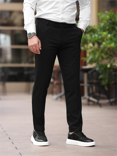 A Kalite Slim Fit Likralı Siyah Kumaş Pantolon