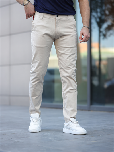 Slim Fit Chino Keten Krem Pantolon