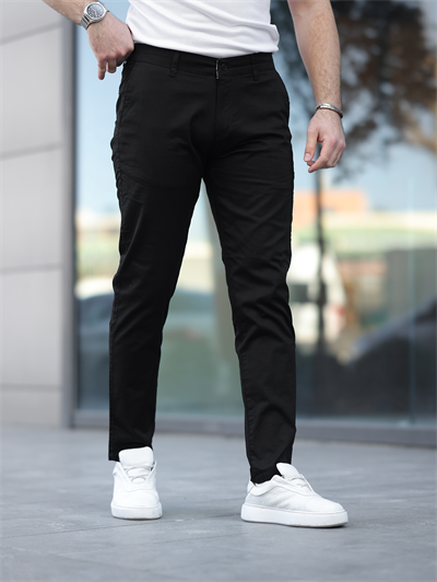 Slim Fit Chino Keten Siyah Pantolon