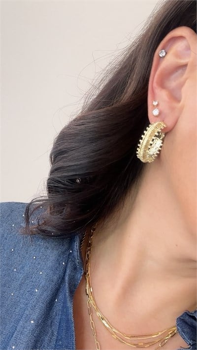 14K Gold Tırtıklı Halka Küpe 3cm
