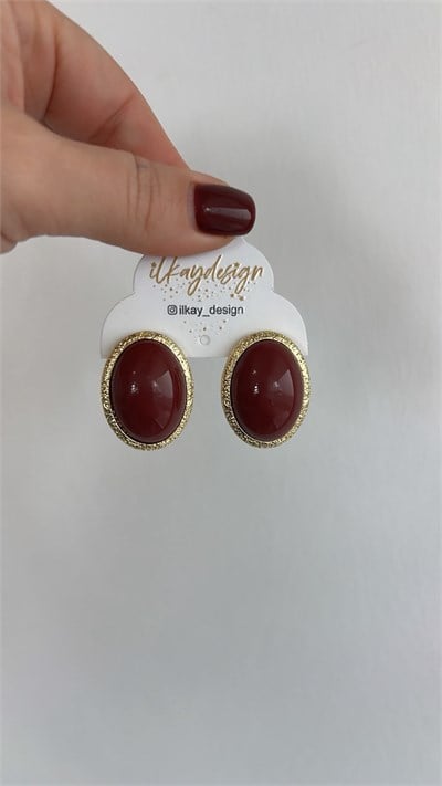 Özel Seri Bordo Oval Küpe 2,5cm