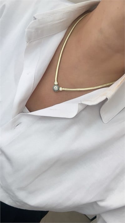 Vip Seri 14K Gold Nazar Gözlü Kolye 50 cm 