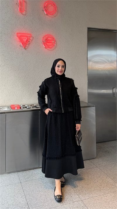 Tüvit Olega Etek Takım Siyah 
