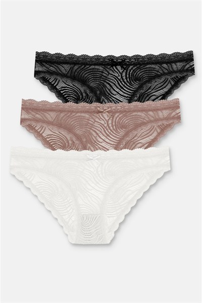 3lü Dantelli Normal Bel Slip Külot
