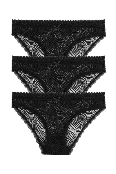 3lü Dantelli Normal Bel Slip Külot