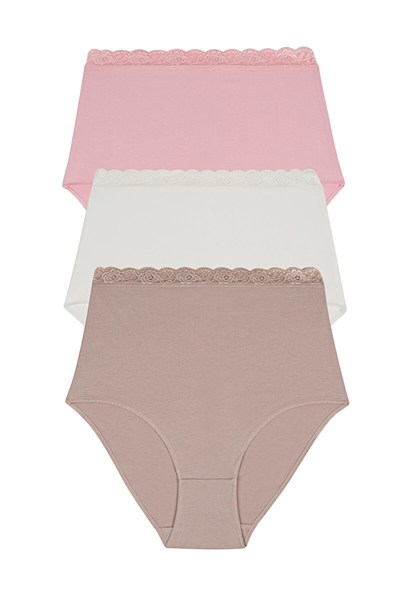 3lü Pamuklu Dantelli Maxi Yüksek Bel Slip Külot