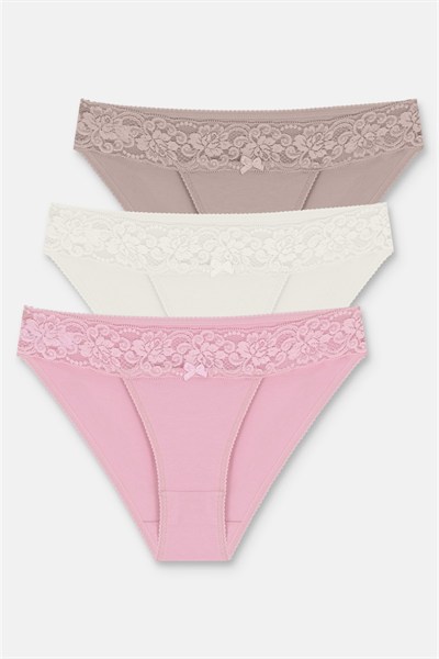 3lü Pamuklu Dantelli Normal Bel Slip Külot