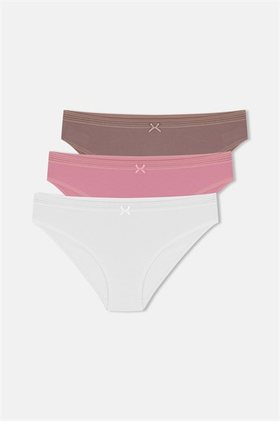 3lü Pamuklu Dantelli Slip Külot