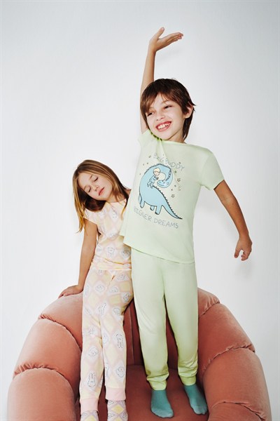 Açık Yeşil Erkek Çocuk Sleepasaurus Pamuklu 2li Pijama Takımı