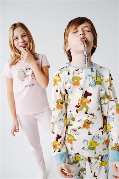 Ekru Erkek Çocuk Look Retro Uzun Kollu Pamuklu 2li Pijama Takımı