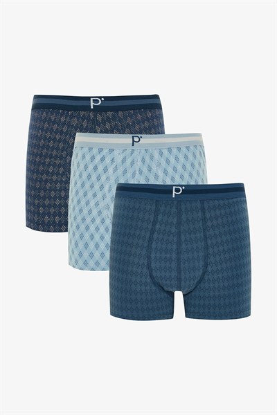 Erkek Ekose Desenli 3lü Boxer