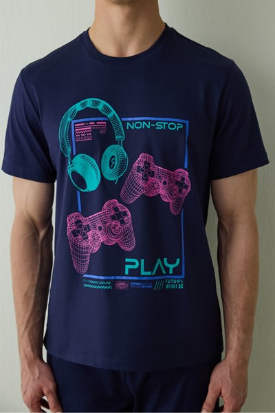 Erkek Nons Slogan Baskılı Pamuklu Pijama Takımı