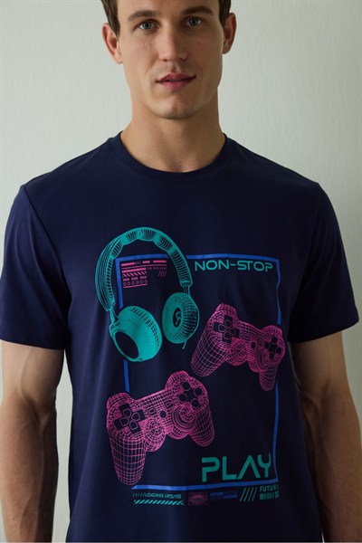 Erkek Nons Slogan Baskılı Pamuklu Pijama Takımı