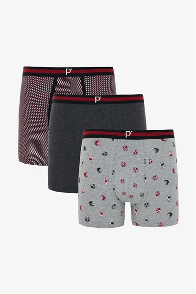 Erkek Organik Çizgili 3lü Boxer