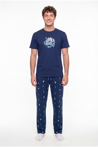 Erkek Renkli Sailing Night Pijama Takımı