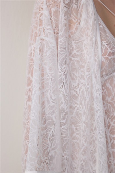 Kırık Beyaz Bridal Dantel Detaylı Gelin Sabahlık