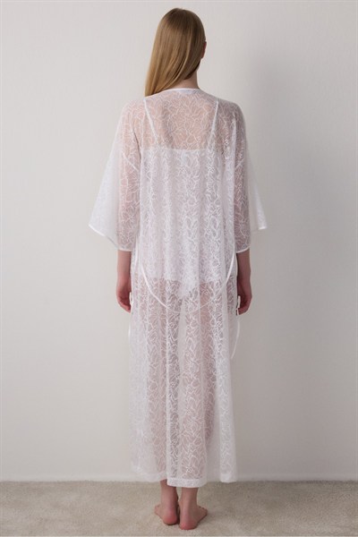 Kırık Beyaz Bridal Dantel Detaylı Gelin Sabahlık
