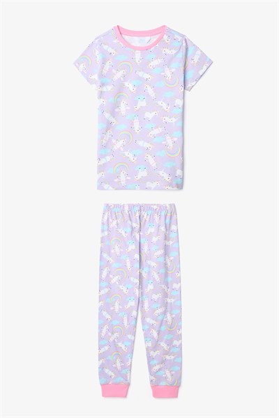 Kız Çocuk Playful Pamuklu Lila Unicorn Pijama Takımı