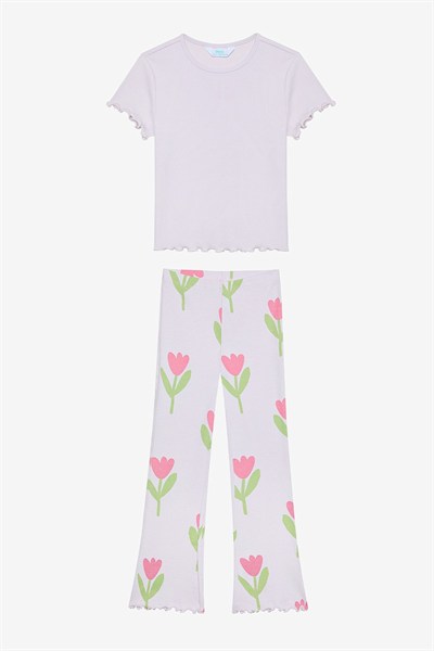 Kız Çocuk Tulips Lila Pijama Takımı