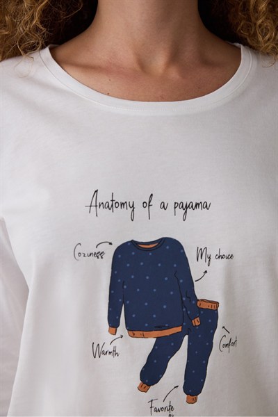 Lacivert Anatomy Bisiklet Yaka Uzun Kollu Pamuklu Pijama Takımı