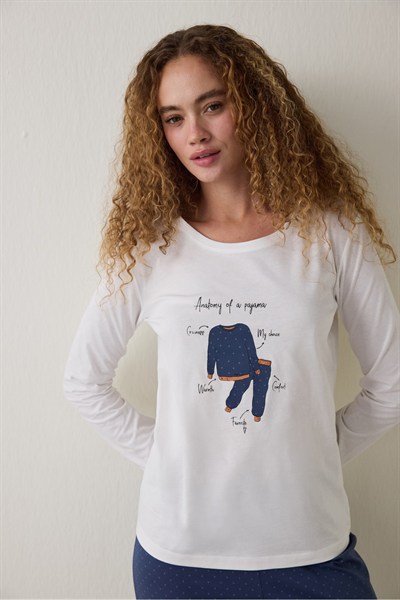 Lacivert Anatomy Bisiklet Yaka Uzun Kollu Pamuklu Pijama Takımı