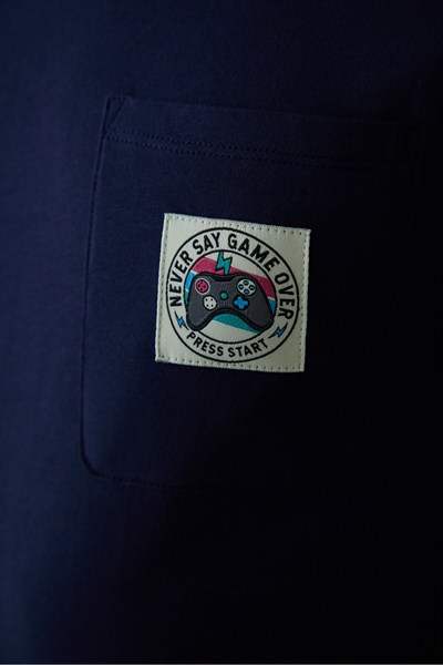 Lacivert Never Erkek Slogan Baskılı Kısa Kollu Pamuklu Pijama Takımı