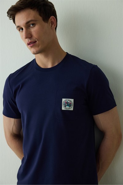 Lacivert Never Erkek Slogan Baskılı Kısa Kollu Pamuklu Pijama Takımı