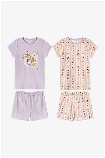Lila Kız Çocuk Picnic Pamuklu 2li Pijama Takımı