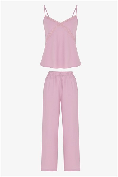 Pamuklu Pembe Petal Pantolon Pijama Takımı