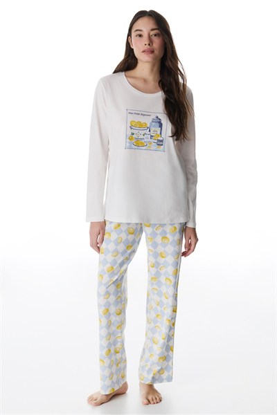 Pamuklu Renkli Petit Dejeuner Pantolon Pijama Takımı
