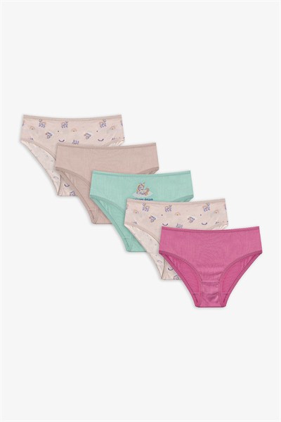Renkli Kız Çocuk Unicorn Dream Pamuklu 5li Slip Külot