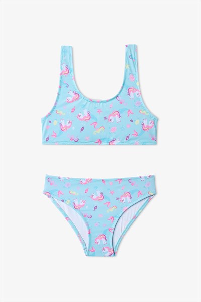 Renkli Kız Çocuk Unimermaid Halter Bikini Takımı