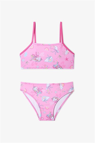 Renkli Kız Çocuk Uniribbon Halter Bikini Takımı