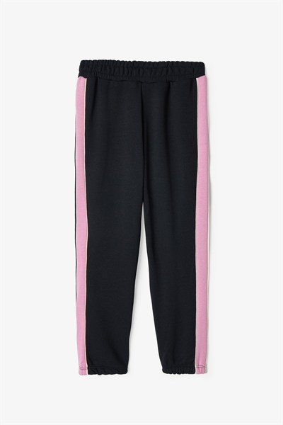 Siyah Kız Çocuk Biyeli Yüksek Bel Oversize Jogger Eşofman Altı