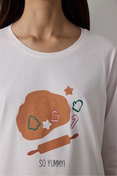 Taba Cookies Bisiklet Yaka Uzun Kollu Pamuklu Pijama Takımı