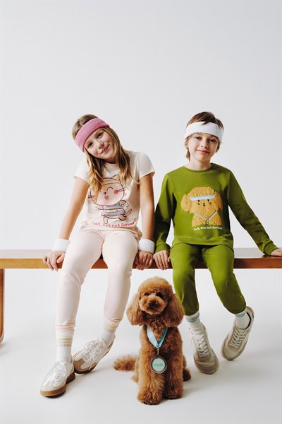 Yağ Yeşili Erkek Çocuk Runner Dog Uzun Kollu Pamuklu 2li Pijama Takımı