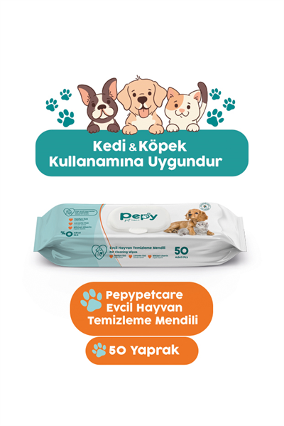  Kedi Ve Köpek Kullanımına Uygun Evcil Hayvan Temizleme Mendili 1 paket 50 Adet