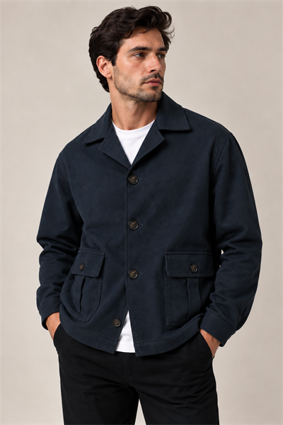 Koyu Lacivert Gabardin Cep Detaylı Erkek Trençkot