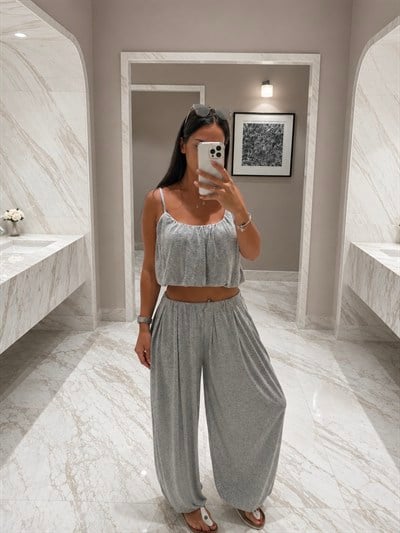 Gri Karmelanj Alt Üst Salvar Takım