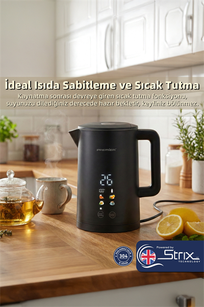 Prk 2215EA Akıllı Su Isıtıcısı - Dijital Ekranlı, Isı Ayarlı, Çift Katmanlı Cool Touch Kettle