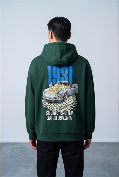 VİNTAGE PORSCHE BASKILI KAPŞONLU SWEATSHİRT 7040