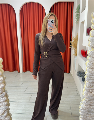 Kadın Gold Tokakı Bluz Pantolon Takım